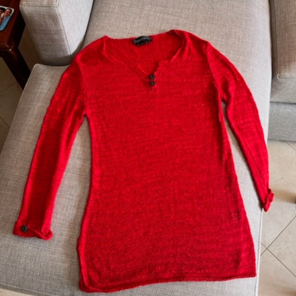 Flora Ashley Fishnet Sweater, Small, Red